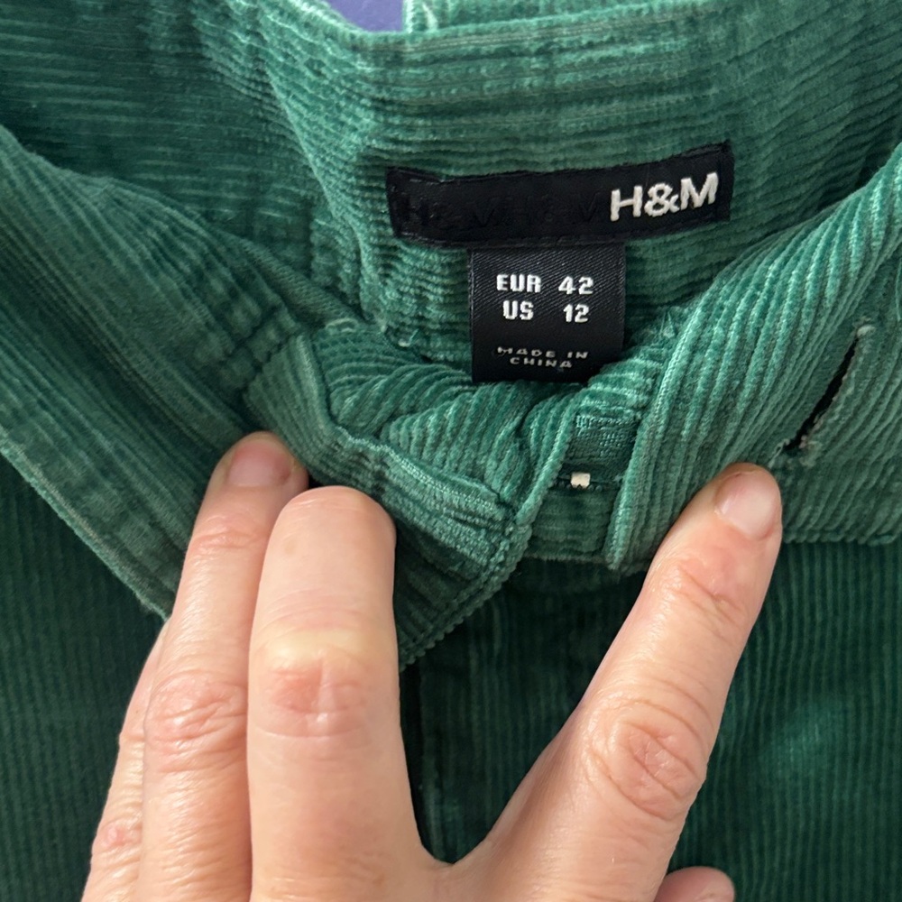 H&M Green Corduroy Skirt A line pencil size 10 - Picture 2 of 7